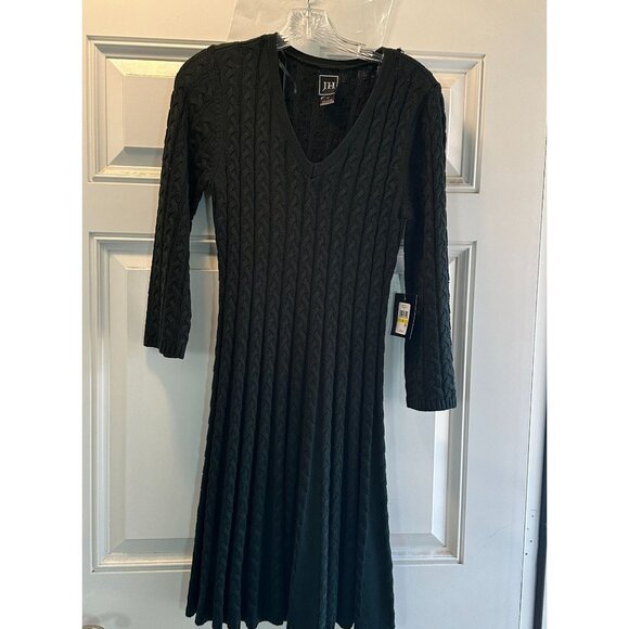 JH Green Cable Knit V-Neck A-Line Dress Long Sleeves Medium  Size M - Picture 2 of 7